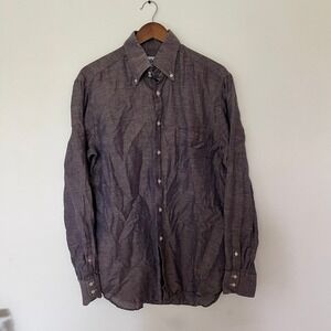 Dan Roma Made in Italy Navy Copper Micro Pattern Button Down Shirt Mens Small